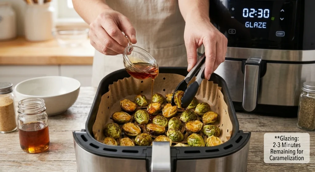 Add the Maple Glaze to brussuls sprouts