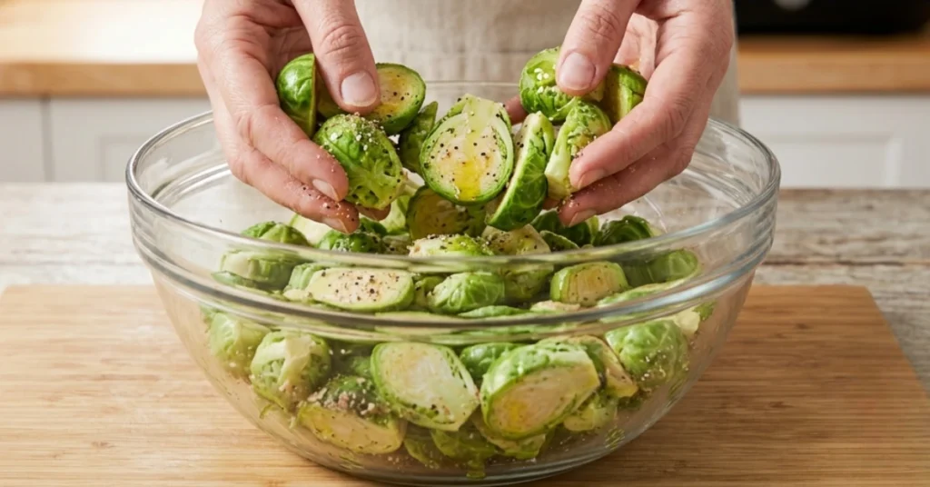 Season and Toss brussels sprouts with olive oil ,salt and peprika