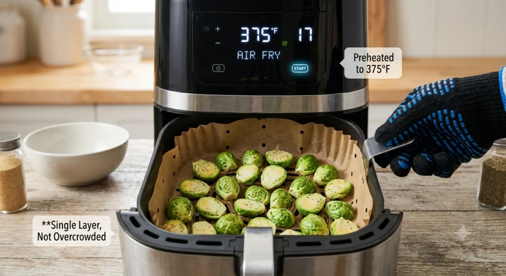  preheat at 375 and Air Frying the Brussels Sprouts