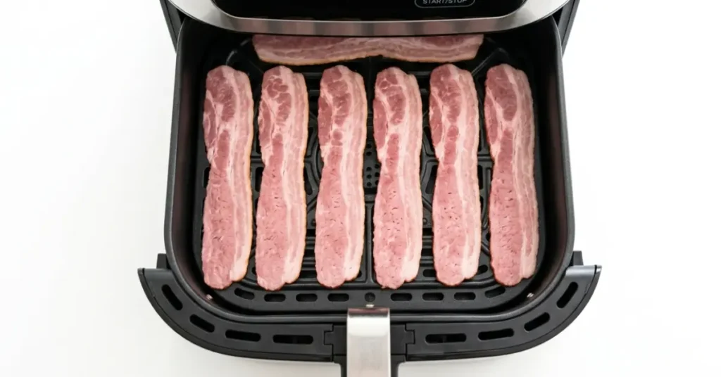 lay turkey bacon slices in a single layer in the basket